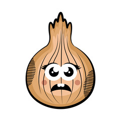 Sad onion cartoon. Colored sketch. Vector illustration design