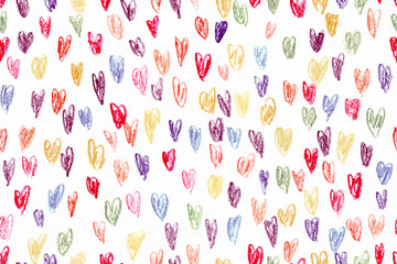 Seamless hand drawn heart pattern. Handdrawn kid style illustration.