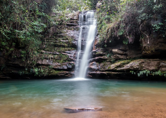  view of the waterfall called "cold water" in ibitipoca, minas gerais, brazil