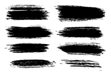 Vector set of hand drawn brush strokes and stains. One color monochrome artistic hand drawn backgrounds.