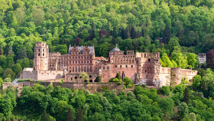 Heidelberger Schloss Panorama Aussicht vom Philosophenweg.