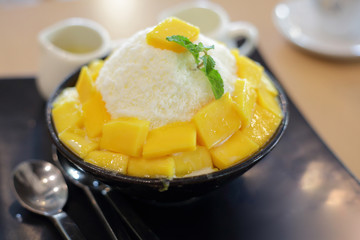 mango fruit topping on sweet iced tasty
