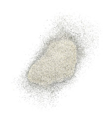 Heap of sparkling silver glitter on white background, top view