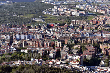 Aerial view of Jaen City seen from Santa Catalina castle, Jaen, Spain