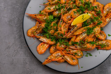 shrimp on a gray background 
