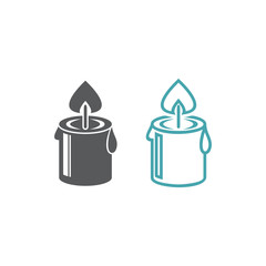 Vector illustration of the burning candle. Set of two vector icons. Flat design Monochrome