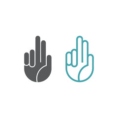 Vector illustration of a hand and fingers during the baptism. Set of two vector icons. Flat design Monochrome