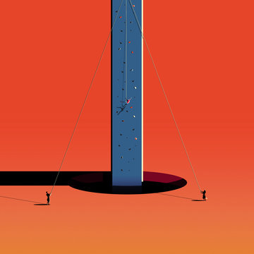 People climbing pillar