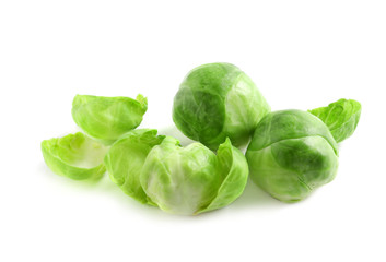 Tasty fresh Brussels sprouts isolated on white