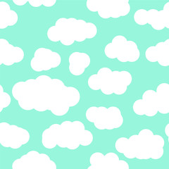 Repeating Seamless Vector Pattern with Fluffy Clouds on Blue Background