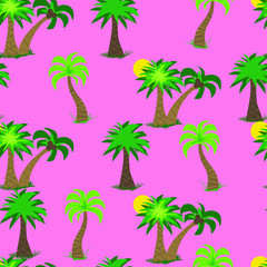 Fototapeta na wymiar Seamless Repeating Vector Pattern Palm Trees on Pink Background