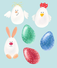Easter decoration Watercolor set. Holiday Design elements for background, banner and holiday card design. Hand painting.