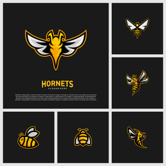 Set of Bee logo design vector. Hornets logo template. Icon symbol