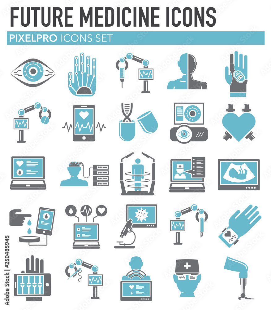 Poster future medicine icons set on white background for graphic and web design, modern simple vector sign.