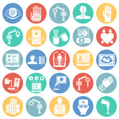 Future medicine icons set on color circles white background for graphic and web design, Modern simple vector sign. Internet concept. Trendy symbol for website design web button or mobile app