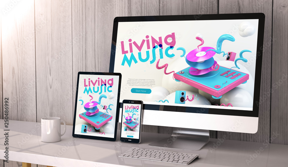 Canvas Prints devices responsive on workspace cool music website design
