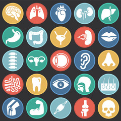 Human organs set on color circles black background for graphic and web design, Modern simple vector sign. Internet concept. Trendy symbol for website design web button or mobile app