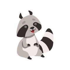 Cute Funny Raccoon, Smiling Humanized Grey Coon Animal Character Vector Illustration