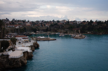 Fototapeta premium The old harbour and old town in the city of Antalya, mediterranean sea