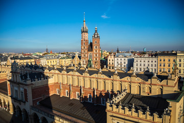 Fototapeta premium View from Town Hall tower on St. Mary's Basilica and Cloth Hall