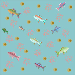 vector illustration with fishes,can be used like a seamless pattern