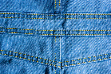 Blue washed faded jeans texture with seams