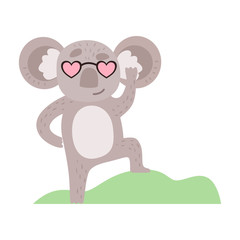 Cute Koala Bear in Heart Shaped Glasses, Funny Grey Animal Character Vector Illustration