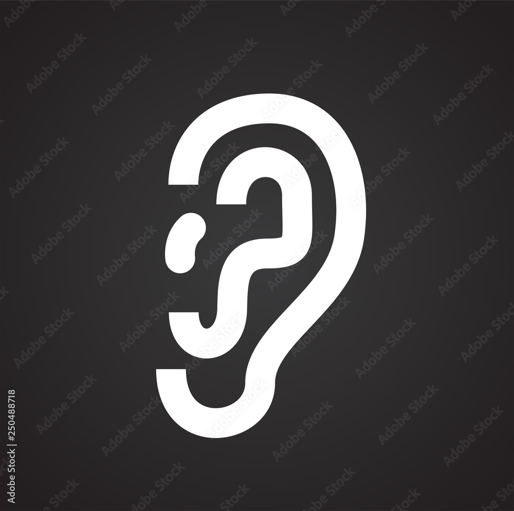 Poster ear icon on black background for graphic and web design, modern simple vector sign. internet concept