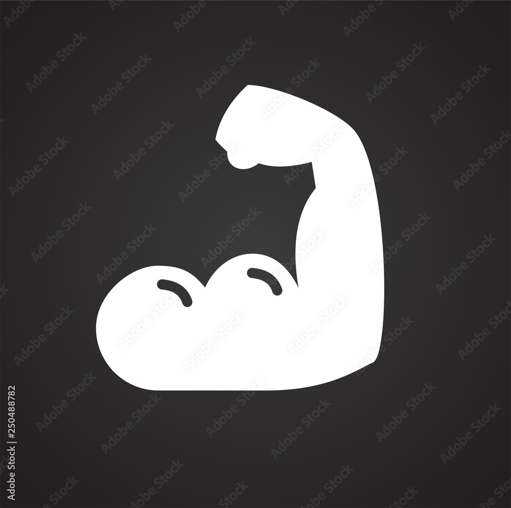 Poster muscle icon on black background for graphic and web design, modern simple vector sign. internet conc
