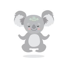 Cute Koala Bear Meditating, Sweet Grey Humanized Animal Character Vector Illustration