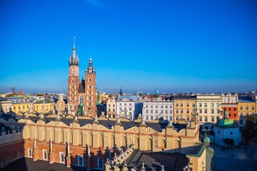 View from Town Hall tower on St. Mary's Basilica and Cloth Hall