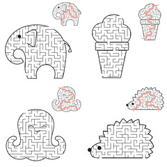 A set of mazes. Game for kids. Puzzle for children. Labyrinth conundrum. Flat vector illustration.