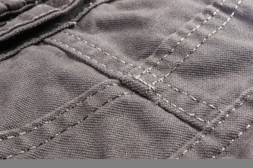 clothing items washed cotton fabric texture with seams, clasps, buttons and rivets