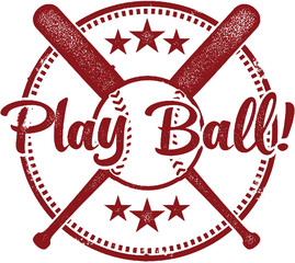 Play Ball Baseball Sports Vintage Stamp