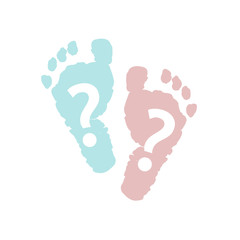 Baby foot prints. Baby girl baby boy. Twin baby symbol. light pink and blue colored baby gender reveal