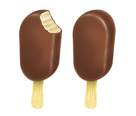 Two popcicle ice cream, chocolate covered with vanilla