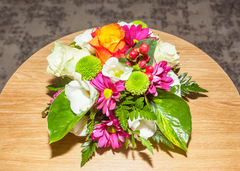 Colorful bouquet with roses and Lisianthus flowers