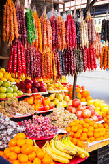 Traditional market with fruits and national sweets in Tbilisi, Georgia