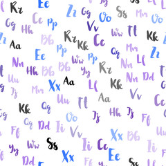 Light Pink, Blue vector seamless pattern with ABC symbols.