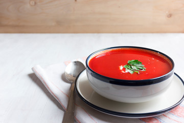Traditional red beet soup - borsch. Vegetarian Diet Food