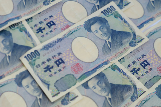 Japanese currency banknote of 1000Yen.Background selective focus image.