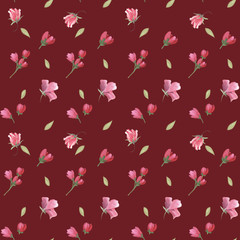 Beautiful, trendy, seamless, tileable pattern with watercolor pink rose blossoms, flowers, background