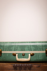 Retro Suitcase on Vintage Wooden Trunk - Room for Text