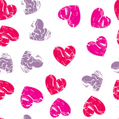 Vector Heart seamless pattern. Grange texture isolated on white background.