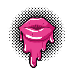 female lips dripping isolated icon