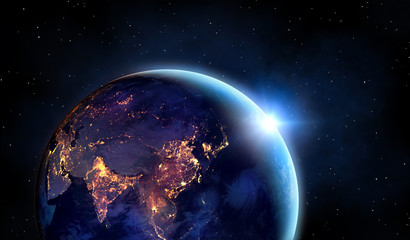 Planet earth from the space at night . Some elements of this image furnished by NASA