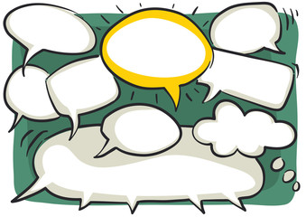 Сhat. Vector background, funny card with empty bubbles.	