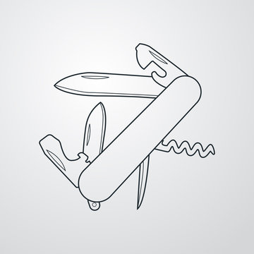 Icono plano lineal navaja multiusos en fondo gris