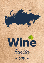 New label for a wine bottle with a map of the manufacturer Russia. Template for your modern design. Minimalism style. Vector illustration