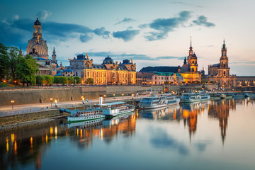 Fototapeta na wymiar Beautiful Dresden city skyline at Elbe River and Augustus Bridge, Dresden, Saxony, Germany